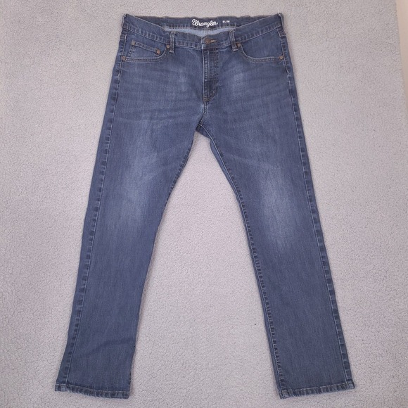 Wrangler Jeans Mens 38x31 Blue‎ Denim Slim Straight Cowboy Work Pants - Picture 1 of 14